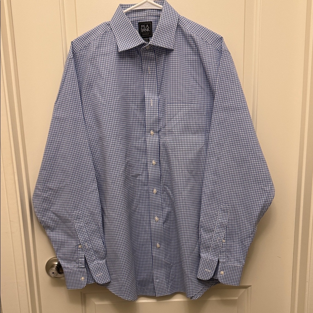 Jos A Bank Blue and White‎ Gingham Dress Shirt